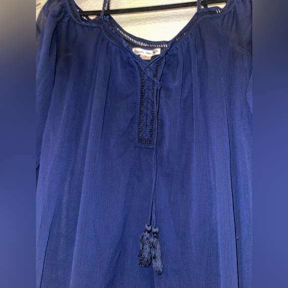 DOUBLE Zero Solid Navy Blue Boho Dress or Tunic blouse Size Small - Picture 2 of 8